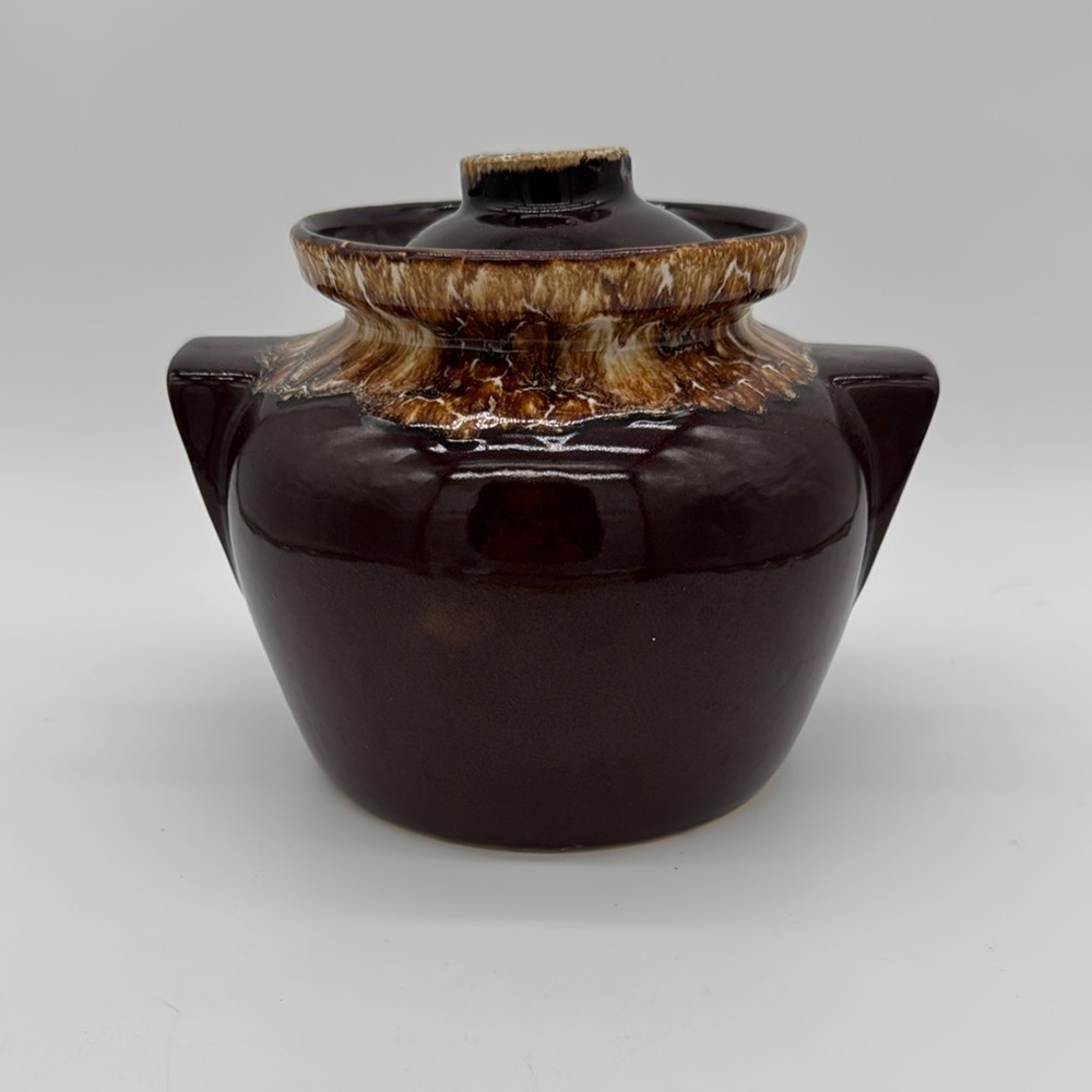 Vintage Roseville Pottery Brown Drip Glaze Bean Pot Stoneware Large 7" Tall